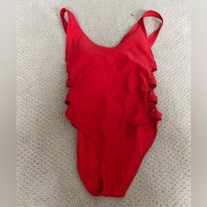 Red one-piece bathing suit